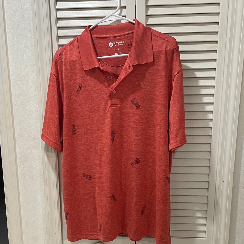 Haggar Men's Polo Shirt in Rich Red with Pineapple Pattern